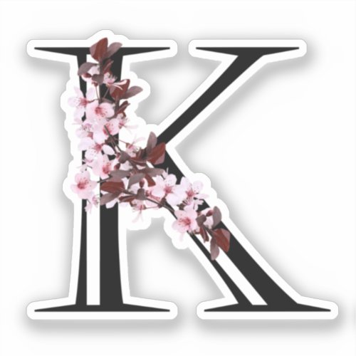 Letter K Cherry Blossom Sticker