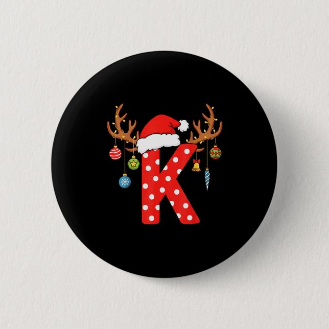 Letter K Christmas Monogram Alphabet Initial Ornam Button (Front)