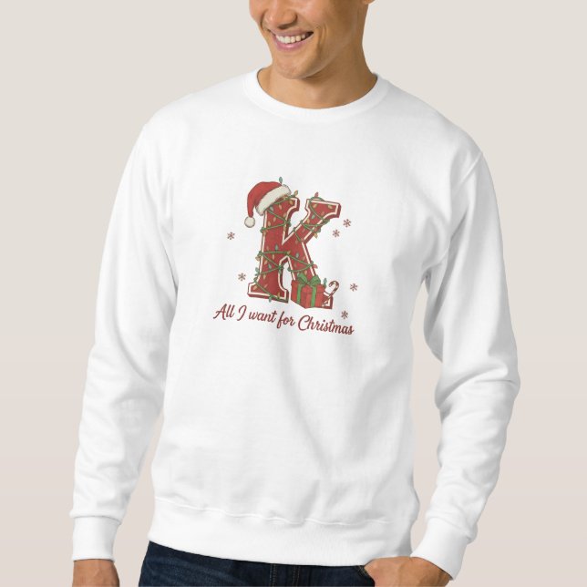Letter K Christmas Monogram Design Sweatshirt (Front)