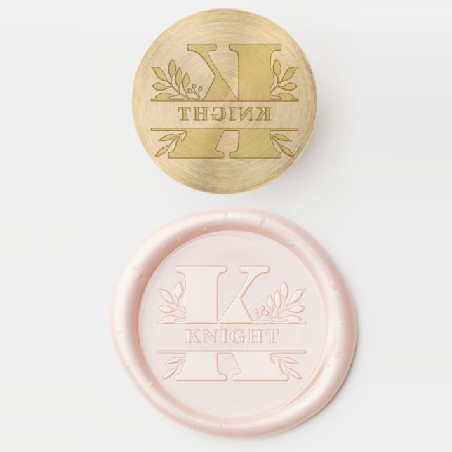 Letter K Classic Foliage Family Name Monogram Wax Seal Stamp (Stamped)