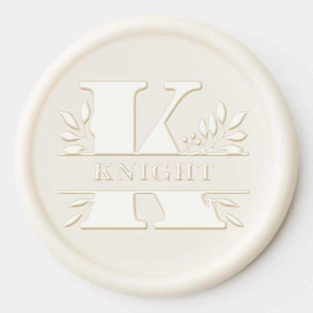 Letter K Classic Foliage Family Name Monogram Wax Seal Sticker (Front)