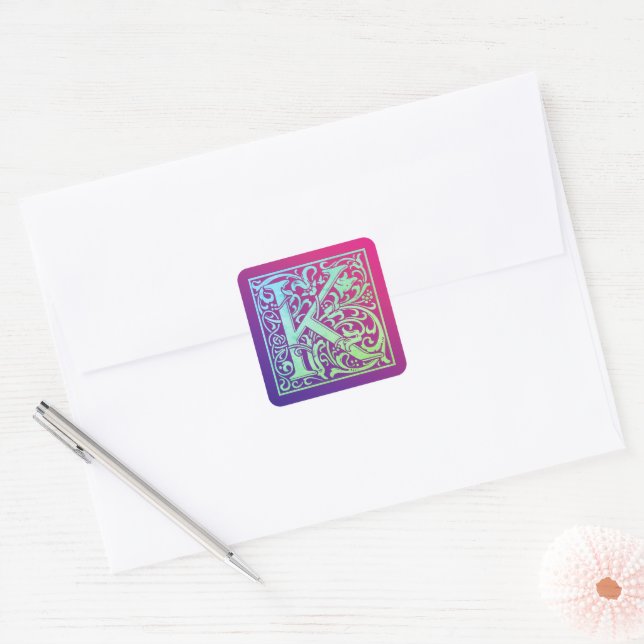 Letter K  Colorful Vintage First Letter Gradient Square Sticker (Envelope)