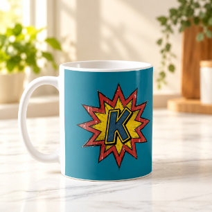 Letter K Comic Burst Monogram Initial Mug
