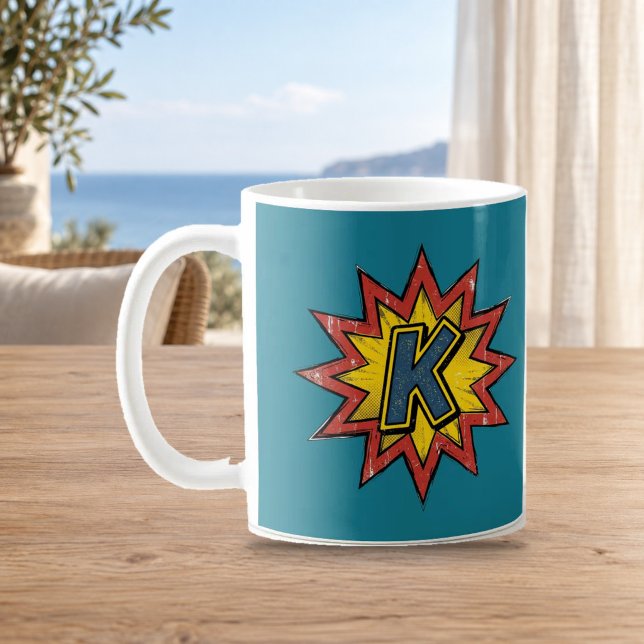 Letter K Comic Burst Monogram Initial Mug (Creator Uploaded)