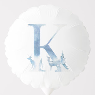 Letter K Dusty Blue Winter Forest Monogram Initial Balloon
