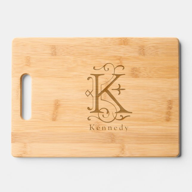 Letter K Elegant Monogram Personalized Name Engraved Cutting Board (Front)