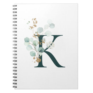 Letter K Eucalyptus and Gold Monogrammed  Notebook