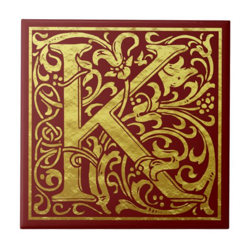 Letter K First Letter Faux Gold Red Ceramic Tile