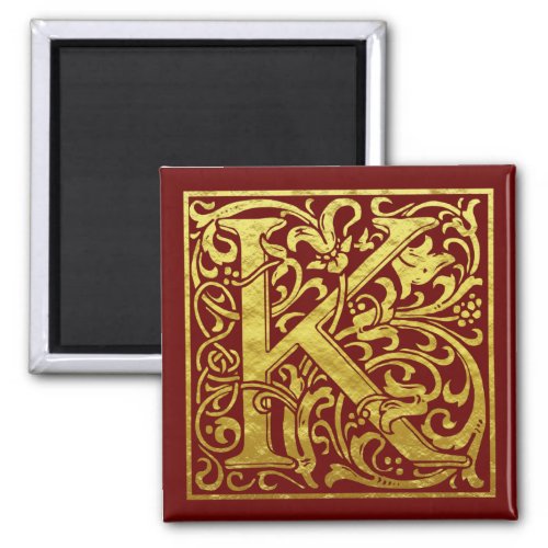 Letter K First Letter Faux Gold Red Magnet