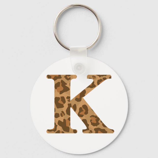 Letter K First Name Monogram Initial Leopard Print Keychain (Front)