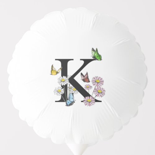 Letter K Floral Watercolor Butterfly Monogram Balloon
