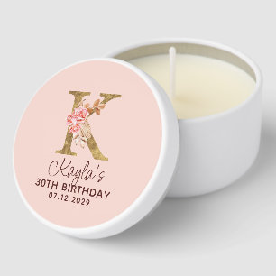 Letter K Gold Monogram Blush Pink Roses Mini Candle Favors