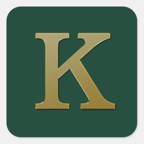 Letter K Gold Square Sticker