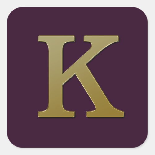 Letter K Gold Square Sticker
