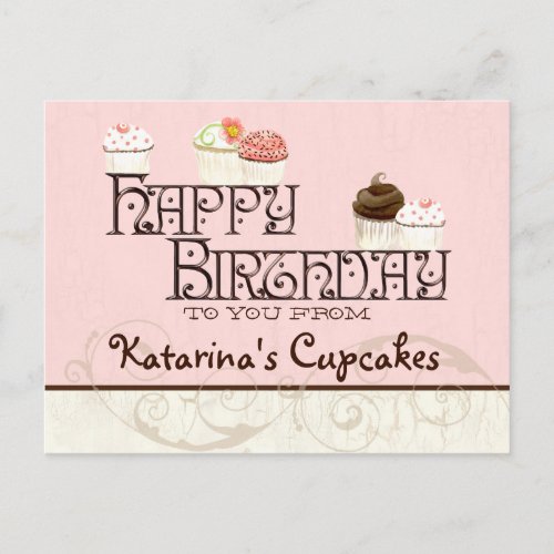 Letter K Happy Birthday Cupcake Business Postcard