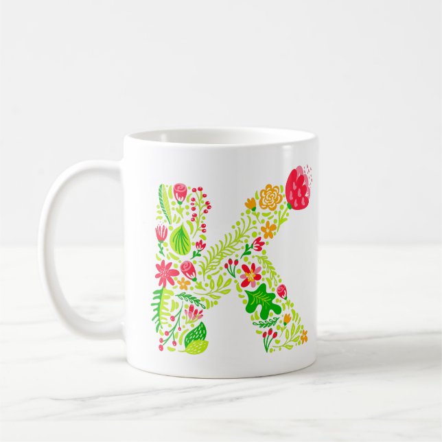 Letter K in Flowers Coffee Mug (Left)