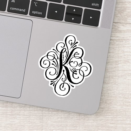 Letter K Initial Elegant Flourish Monogram Sticker