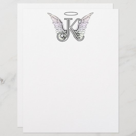 Letter K Initial Monogram with Angel Wings & Halo (Front/Back)