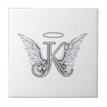 Letter K Initial Monogram With Angel Wings &amp; Halo Ceramic Tile at Zazzle