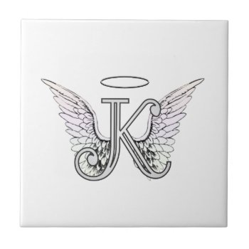 Letter K Initial Monogram With Angel Wings & Halo Ceramic Tile by AmelianAngels at Zazzle