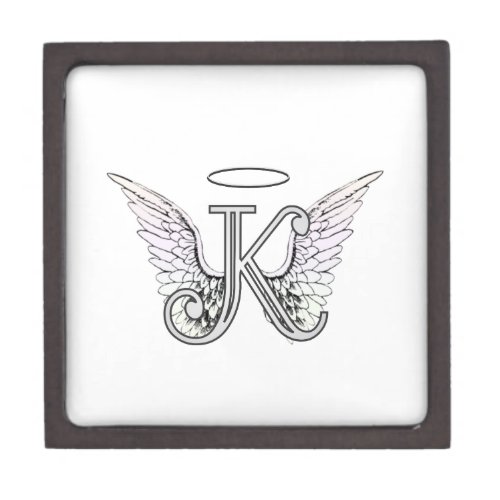 Letter K Initial Monogram with Angel Wings  Halo Gift Box