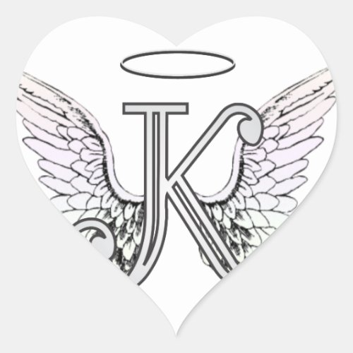 Letter K Initial Monogram with Angel Wings  Halo Heart Sticker
