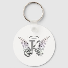 Letter K Initial Monogram with Angel Wings &amp; Halo Keychain