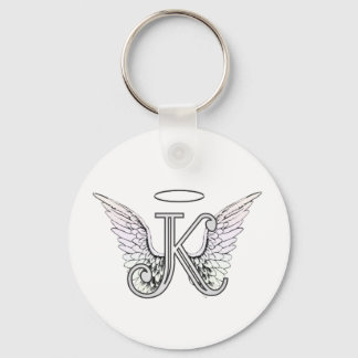 Letter K Initial Monogram with Angel Wings & Halo Keychain
