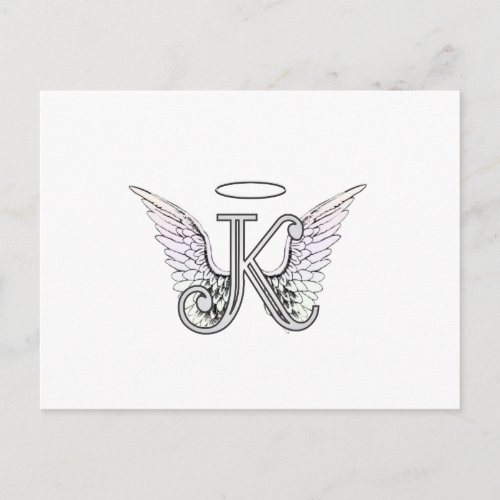 Letter K Initial Monogram with Angel Wings  Halo Postcard