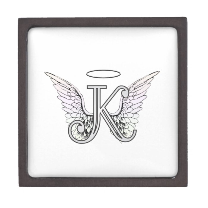 Letter K Initial Monogram with Angel Wings & Halo Premium Trinket Boxes