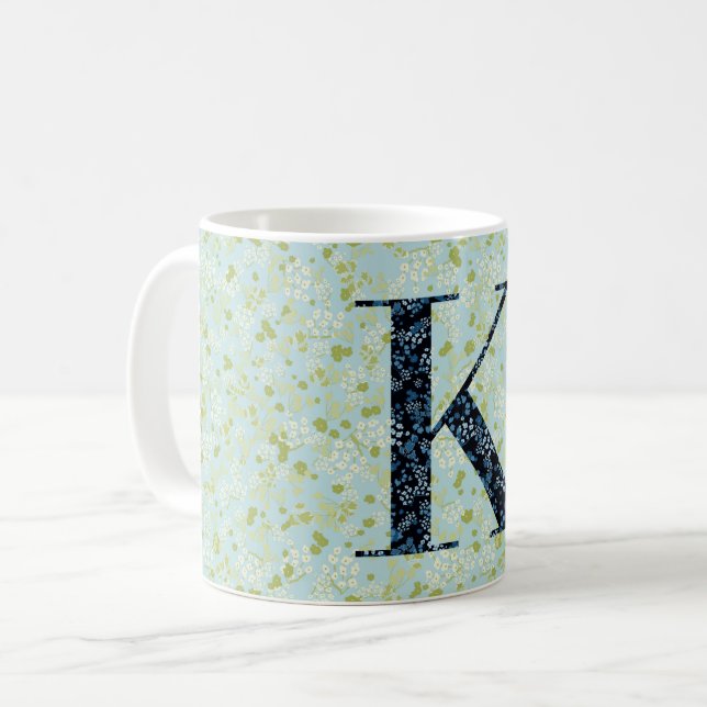 Letter K light green and blue liberty Coffee Mug (Front Left)