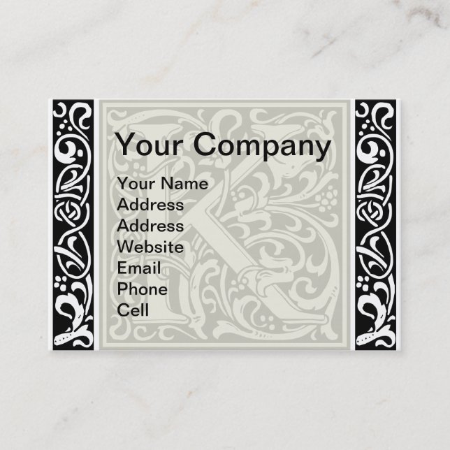 Letter K Medieval Monogram Art Nouveau Business Card (Front)