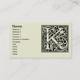 Letter K Medieval Monogram Art Nouveau Business Card