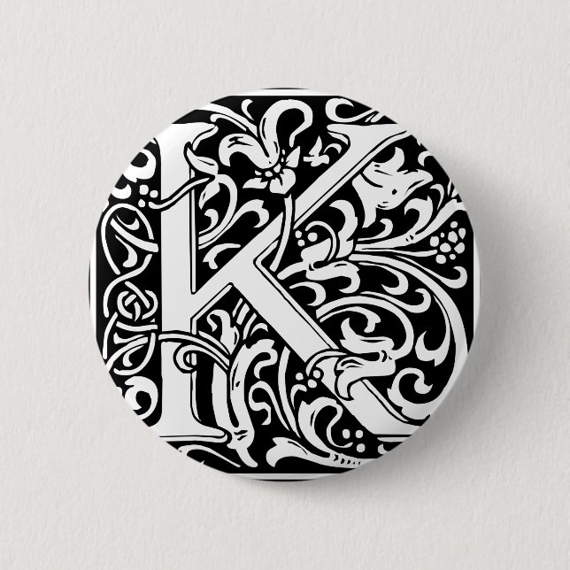 Letter K Medieval Monogram Art Nouveau Button (Front)