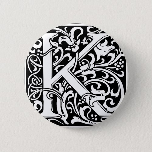 Letter K Medieval Monogram Art Nouveau Button