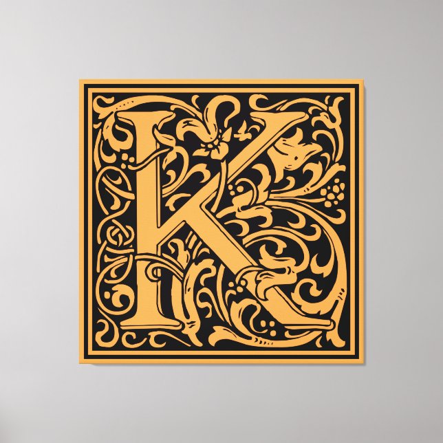 Letter K Medieval Monogram Art Nouveau Canvas Print (Front)