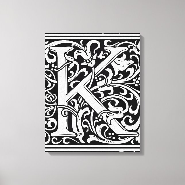 Letter K Medieval Monogram Art Nouveau Canvas Print (Front)