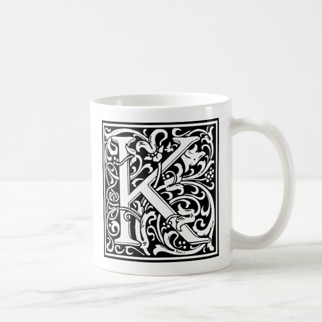 Letter K Medieval Monogram Art Nouveau Coffee Mug (Right)