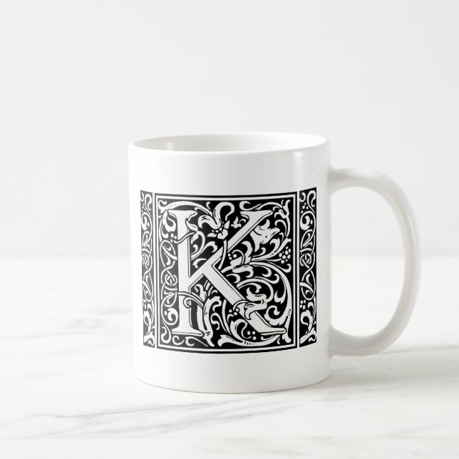 Letter K Medieval Monogram Art Nouveau Coffee Mug (Right)