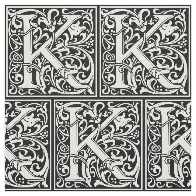 Letter K Medieval Monogram Art Nouveau Fabric (Swatch)