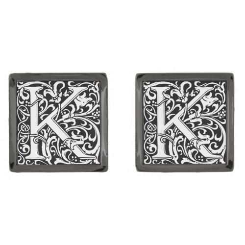 Letter K Medieval Monogram Art Nouveau Gunmetal Finish Cufflinks