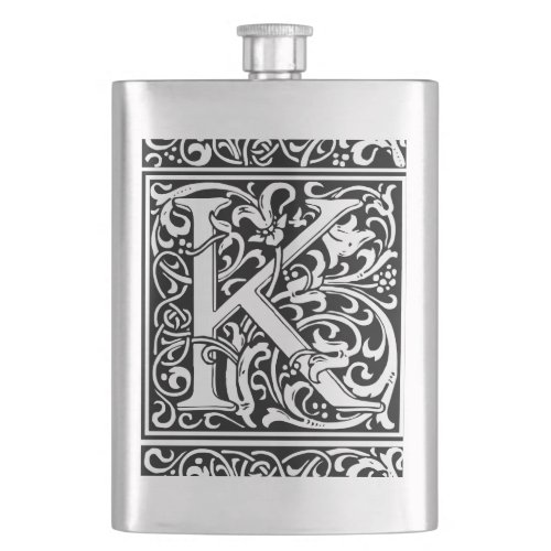 Letter K Medieval Monogram Art Nouveau Hip Flask