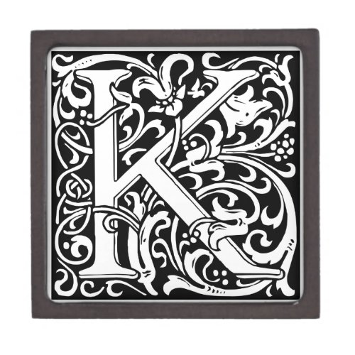 Letter K Medieval Monogram Art Nouveau Jewelry Box