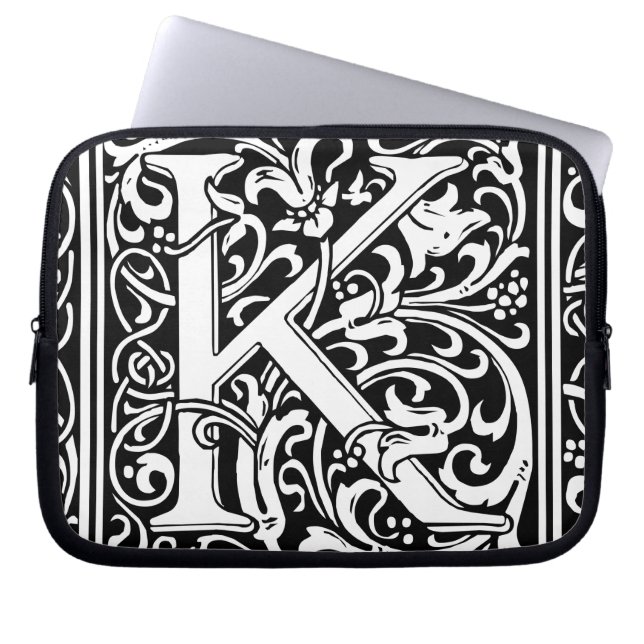 Letter K Medieval Monogram Art Nouveau Laptop Sleeve (Front)