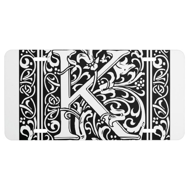 Letter K Medieval Monogram Art Nouveau License Plate (Front)