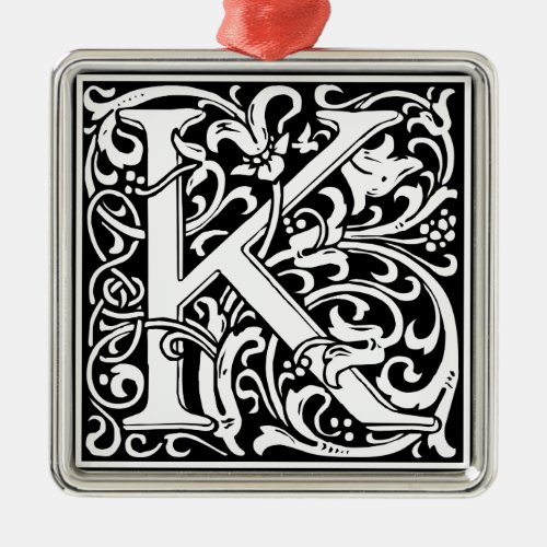 Letter K Medieval Monogram Art Nouveau Metal Ornament