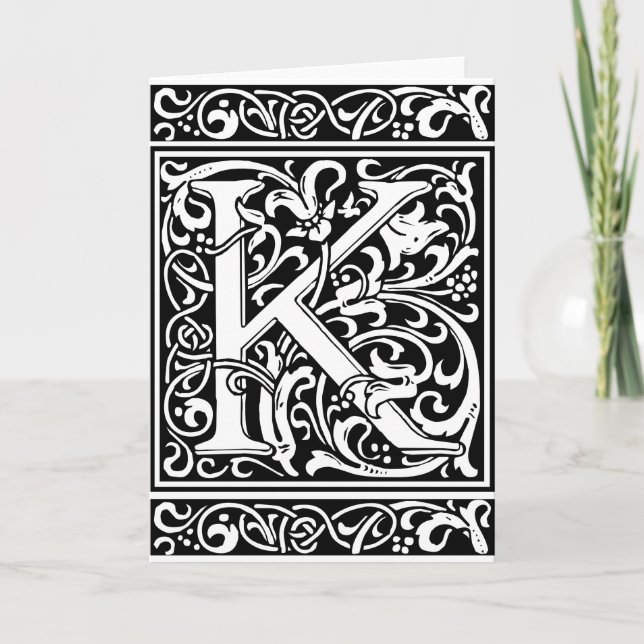 Letter K Medieval Monogram Art Nouveau Note Card (Front)