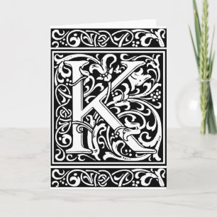 Letter K Medieval Monogram Art Nouveau Note Card
