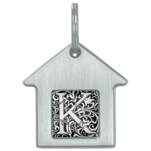 Letter K Medieval Monogram Art Nouveau Pet Name Tag