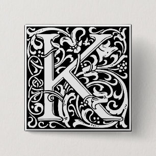 Letter K Medieval Monogram Art Nouveau Pinback Button